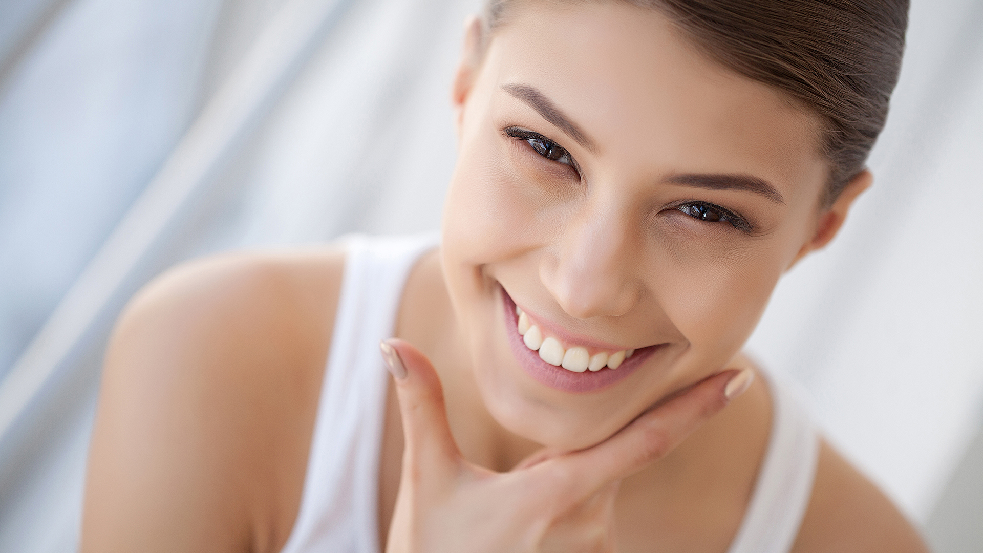 Portrait Beautiful Happy Woman With White Teeth Smiling. Beauty. High Resolution Image.